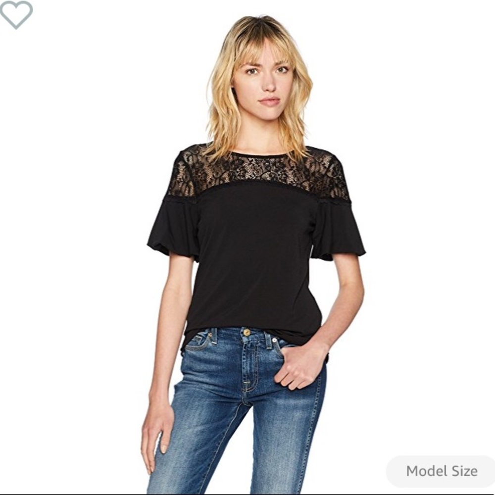 Adrianna Papell Lace Yoke Puff Sleeve Top NWT